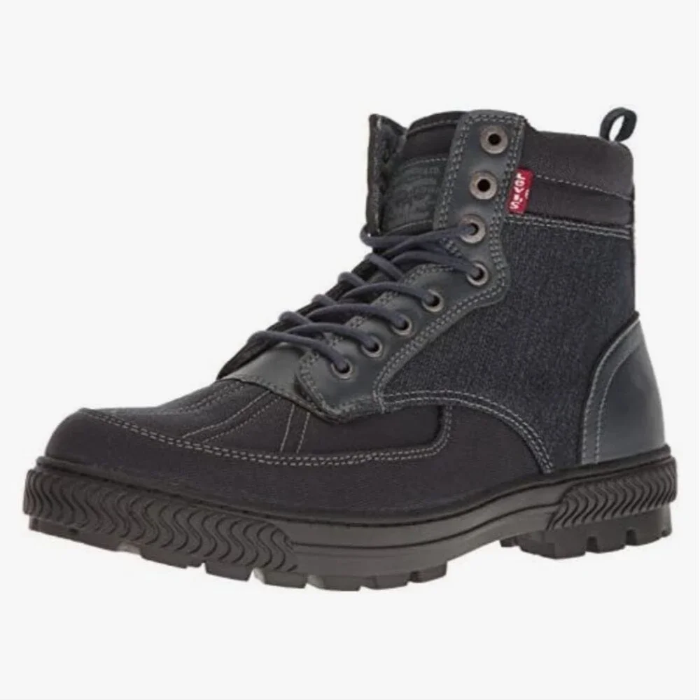 Levi's Men's Dayton Black Distressed Denim Lace Up Combat Boots, Sz 10.5